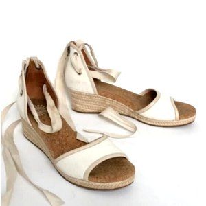 UGG Sandals Womens 7.5 Espadrille Wedge Low Gladiator Amell Beige Canvas